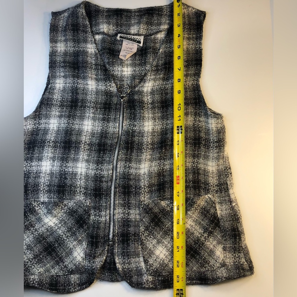 Vintage zipper vest Contempo Casuals plaid black white - Picture 8 of 8